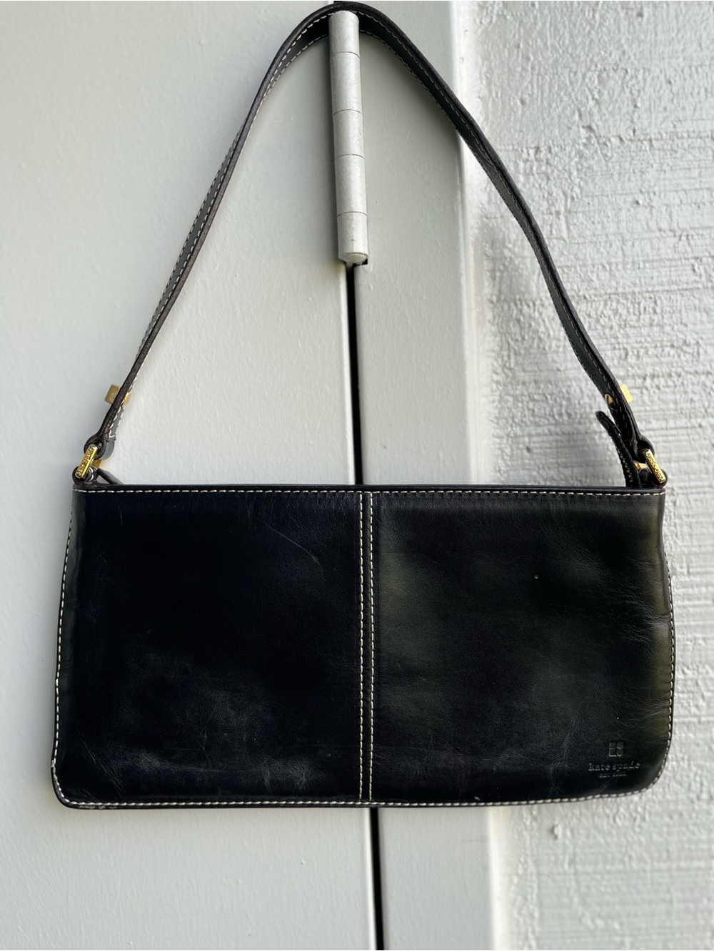 kate spade Black Leather evening Shoulder Bag with Contrast Stitching